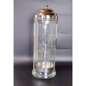Vintage Tablecraft Glass Straw Holder Dispenser Jar Chrome Lid Heavy 11"